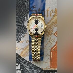 36mm Luxury Style Automatic Stainless Steel Watch Gold Silver Dial Diamonds